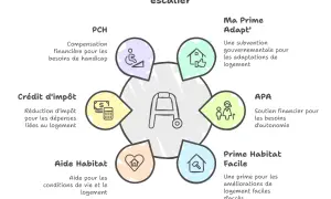 Schéma illustrant différentes aides financières pour l'achat d'un monte-escalier.