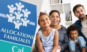 Le logo de la Caf et une famille souriante. La Caf soutient les familles, offrant des ald avantages pour leur bien-être.