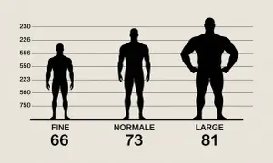 Silhouettes d'hommes de différentes morphologies. Pour 1m80, quel poid ? Fine (66kg), Normale (73kg), Large (81kg).