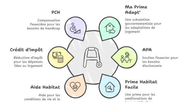 Schéma illustrant différentes aides financières pour l'achat d'un monte-escalier.
