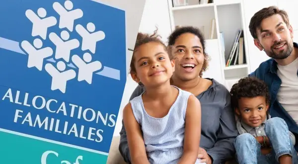 Le logo de la Caf et une famille souriante. La Caf soutient les familles, offrant des ald avantages pour leur bien-être.