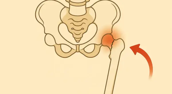 Illustration d'une fracture du col du fémur, un sujet important pour l'espérance de vie après une telle blessure.