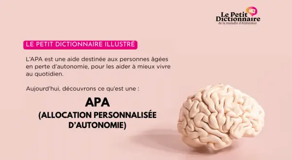 Le Petit Dictionnaire illustré explique que l'APA (Allocation Personnalisée d'Autonomie) est une aide pour les personnes âgées en perte d'autonomie.