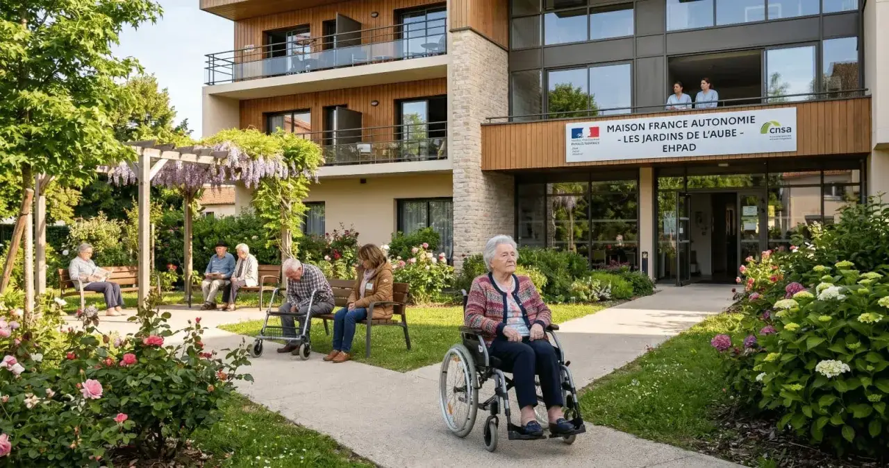 Des résidents profitent du jardin fleuri de la maison de retraite
