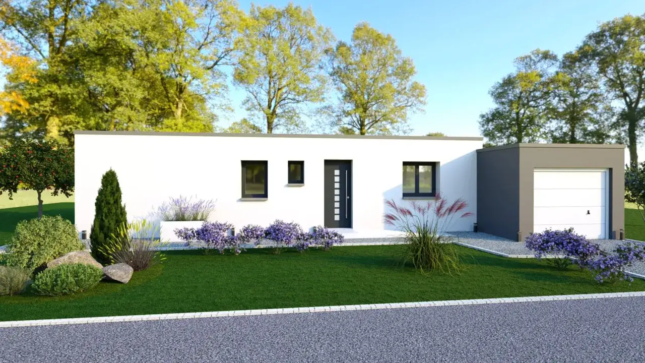 Une petite maison pour personne âgée, moderne et lumineuse, avec un jardin fleuri et un garage attenant. Idéale pour une vie paisible.