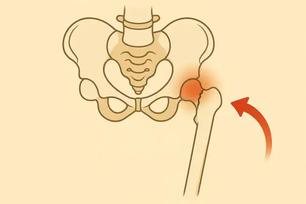 Illustration d'une fracture du col du fémur, un sujet important pour l'espérance de vie après une telle blessure.
