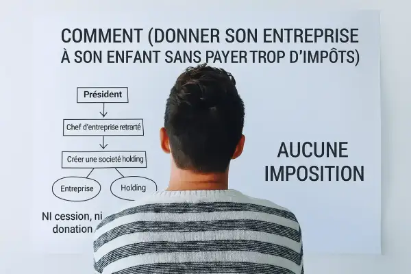 Schéma expliquant comment donner son entreprise à son enfant sans impôts. Une stratégie pour une donation de 150 000 tous les 10 ans.